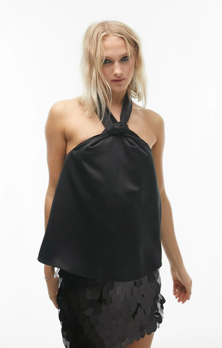 Topshop Satin Halter Top In Black – tops by Topshop, available to rent from Hirestreet