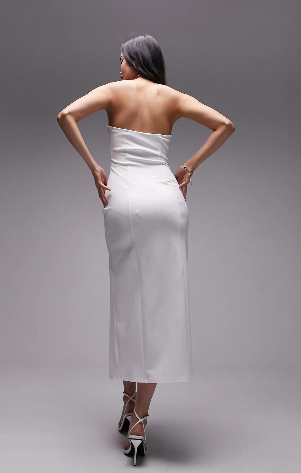 Topshop Structured Cut Out Bandeau Midi Dress In Ivory – dresses by Topshop, available to rent from Hirestreet
