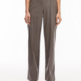 Topshop Tall Faux Leather Wide Leg Tailored Trouser In Taupe – trousers by Topshop Tall, available to rent from Hirestreet