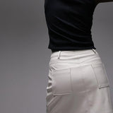 Topshop Tall Leather Look Denim Styled Mini Skirt In Ecru – skirts by Topshop Tall, available to rent from Hirestreet