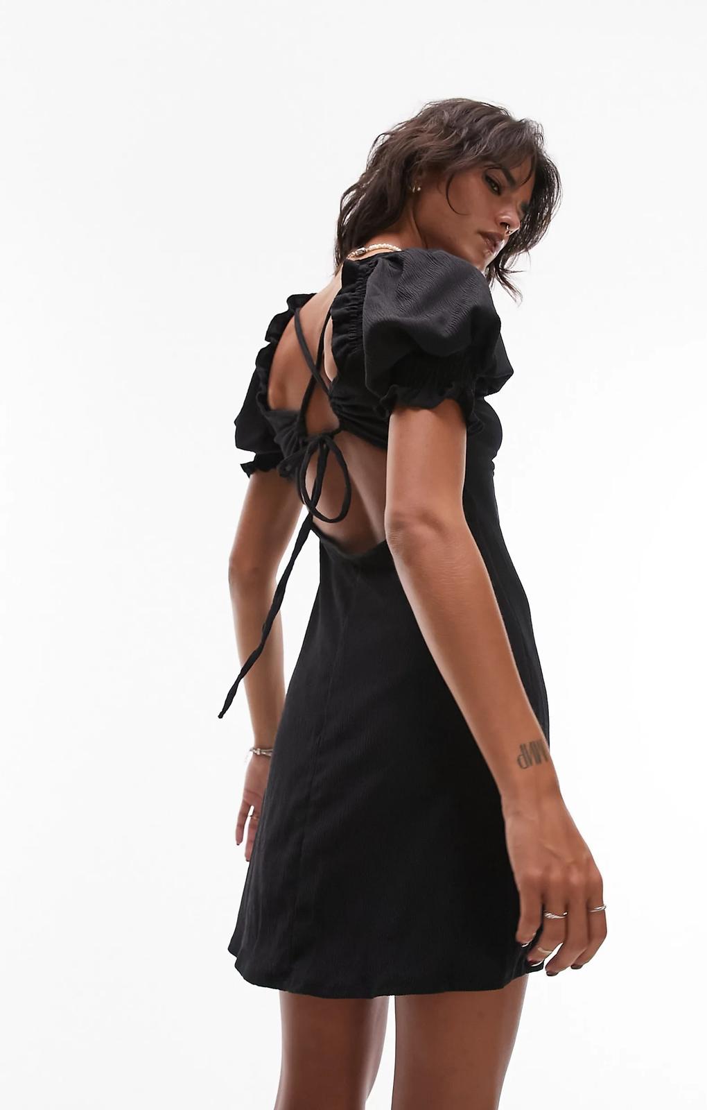Topshop Textured Jersey Tea Dress With Back Detail In Black – dresses by Topshop, available to rent from Hirestreet