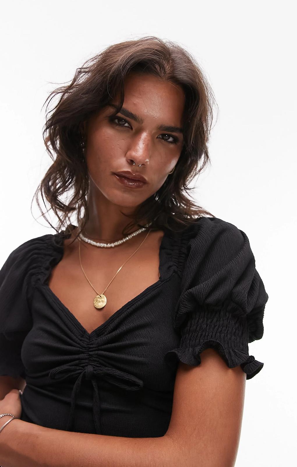 Topshop Textured Jersey Tea Dress With Back Detail In Black – dresses by Topshop, available to rent from Hirestreet