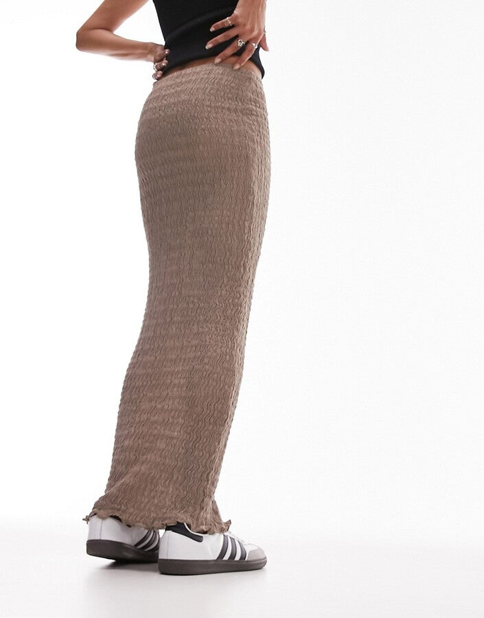 Topshop Textured Maxi Skirt In Taupe – skirts by Topshop, available to rent from Hirestreet