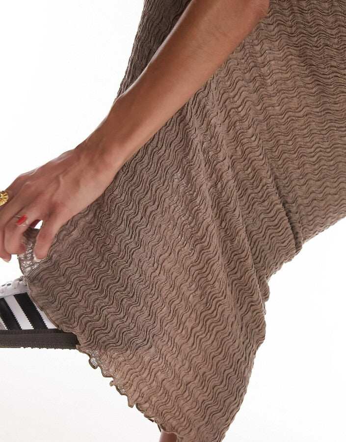 Topshop Textured Maxi Skirt In Taupe – skirts by Topshop, available to rent from Hirestreet