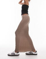 Topshop Textured Maxi Skirt In Taupe – skirts by Topshop, available to rent from Hirestreet