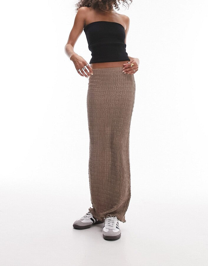 Topshop Textured Maxi Skirt In Taupe – skirts by Topshop, available to rent from Hirestreet
