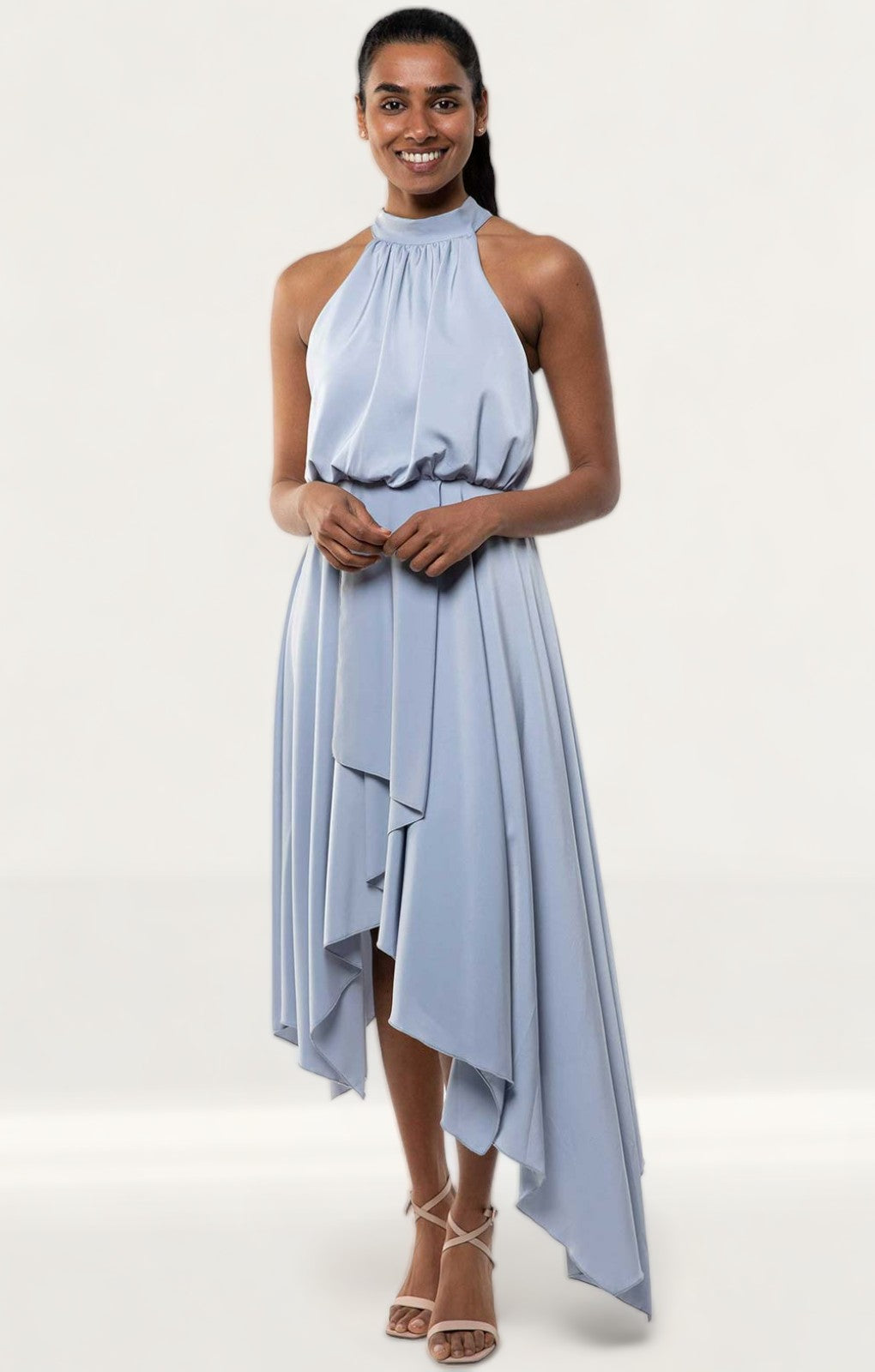 TwoSisters The Label Kat Blue Satin Midi Dress