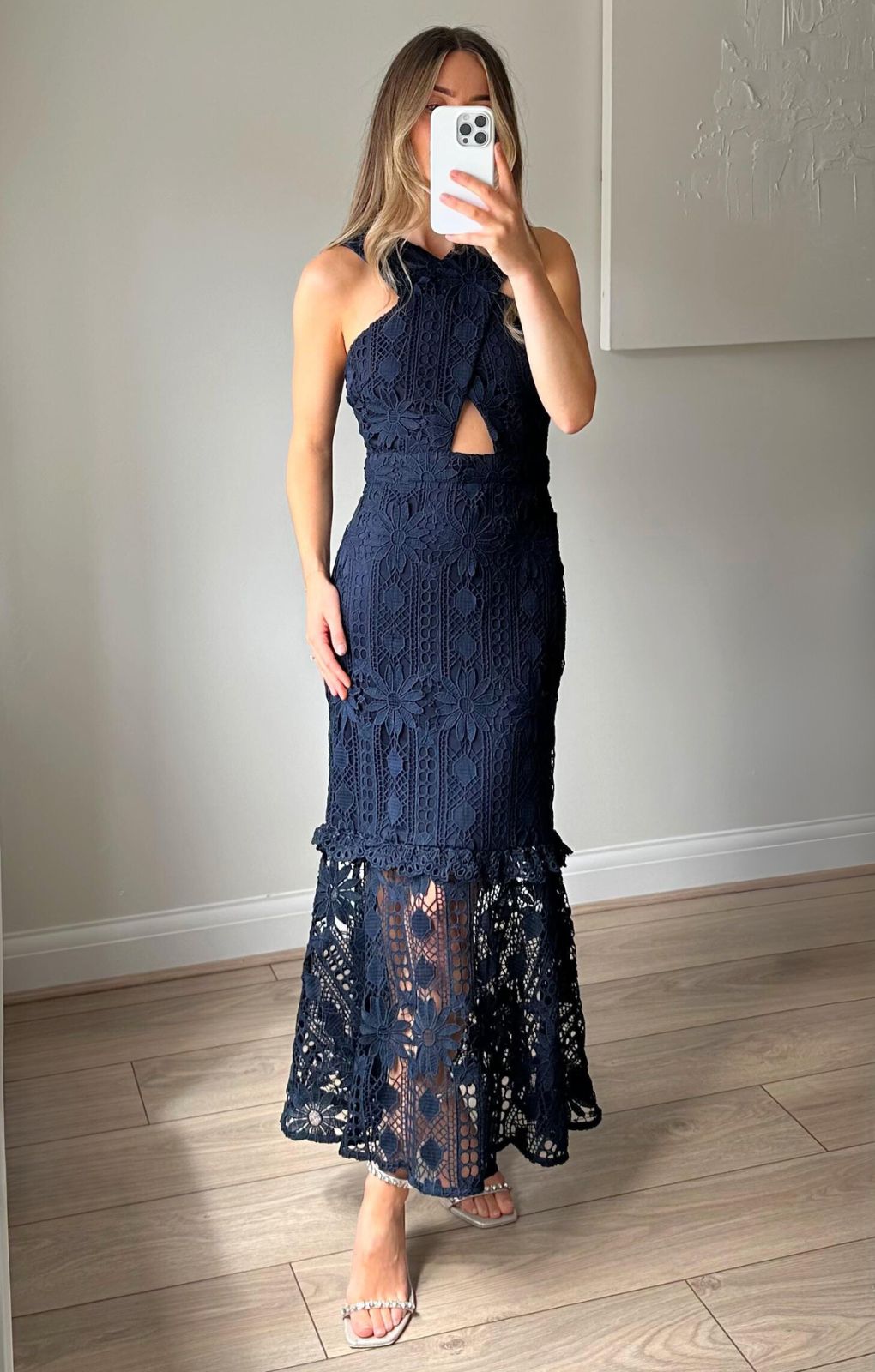 Rent TwoSisters The Label Isabella Navy Crochet Midi Dress | Hirestreet Rent TwoSisters The Label Isabella Navy Crochet Midi Dress | Hirestreet