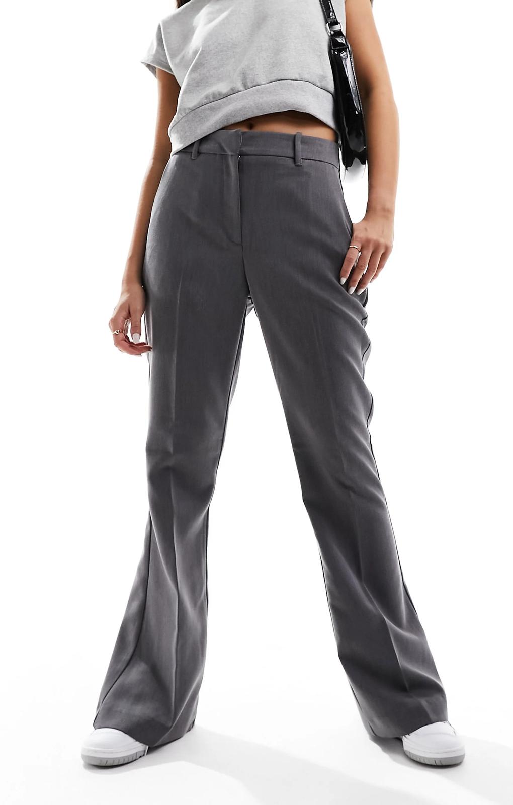 Vero Moda Tailored Kick Flare Trousers In Medium Grey Melange – trousers by Vero Moda, available to rent from Hirestreet