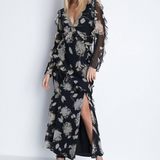 Warehouse Black Chiffon Lace Maxi Dress