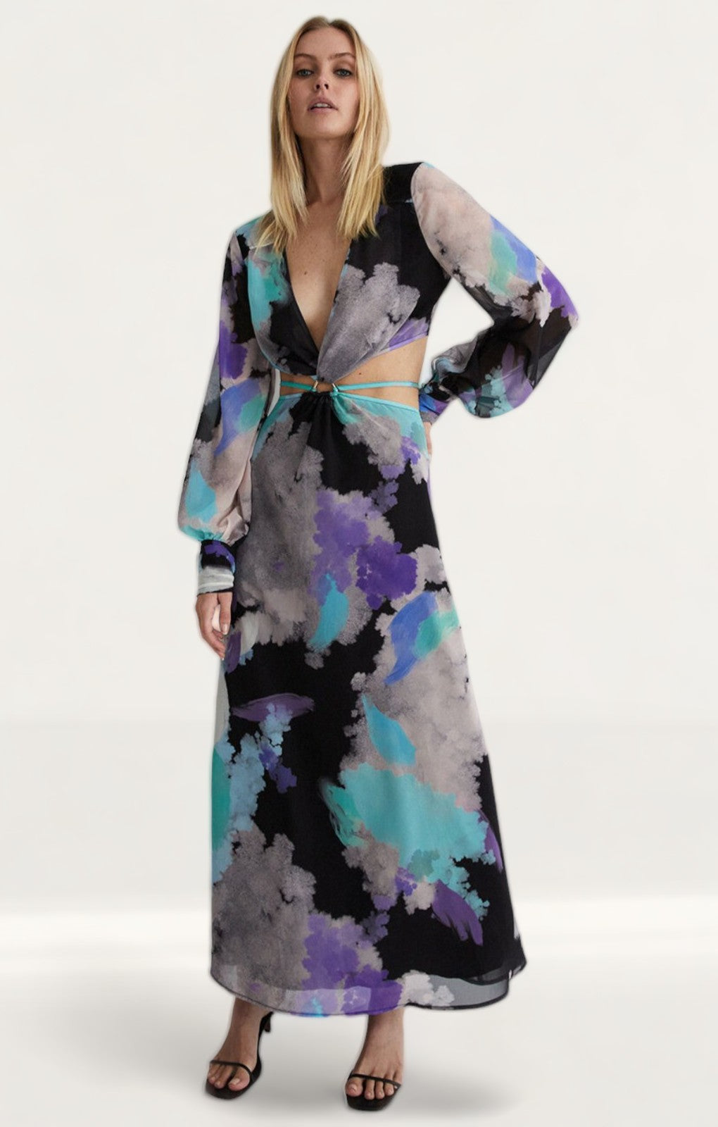 Warehouse Black Cutout Buckle Maxi Dress