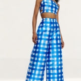 Warehouse Blue Gingham Satin Twill Co-Ord