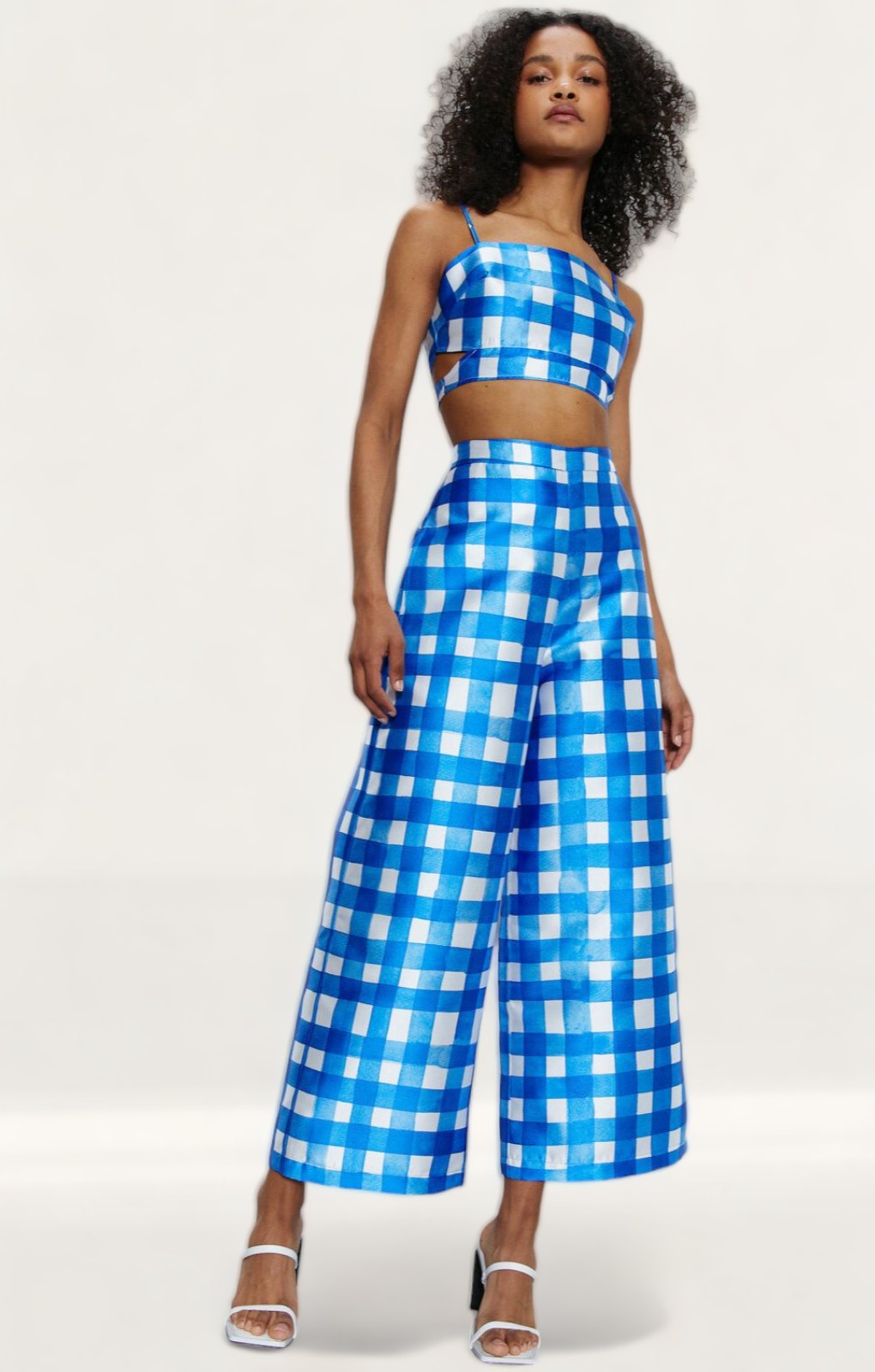 Warehouse Blue Gingham Satin Twill Co-Ord