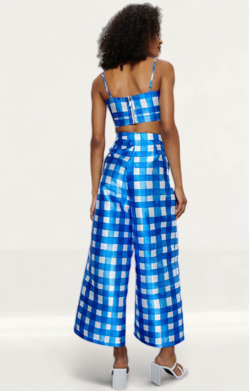 Warehouse Blue Gingham Satin Twill Co-Ord