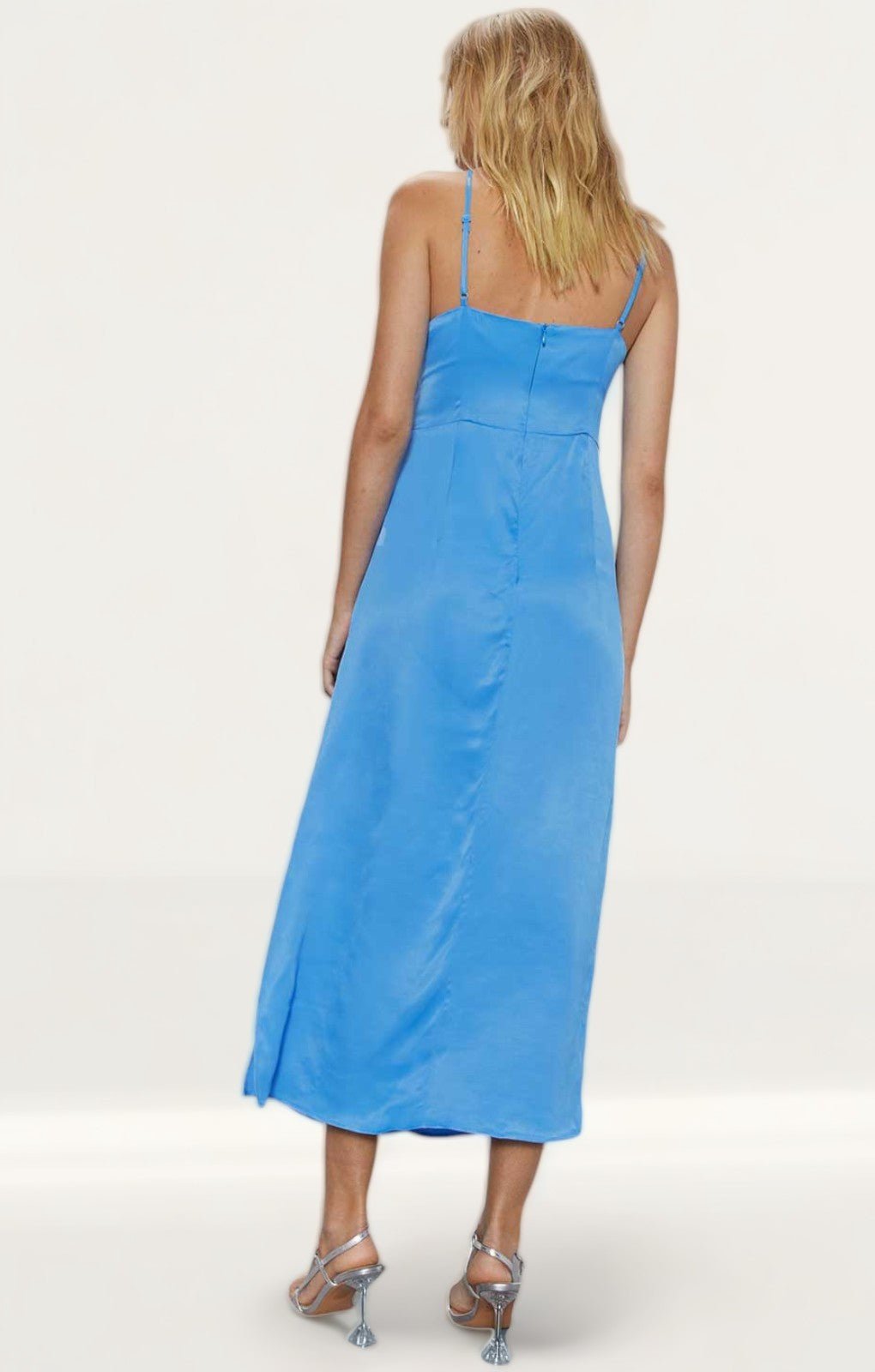 Warehouse Blue Satin Halter Cut Out Midi Dress