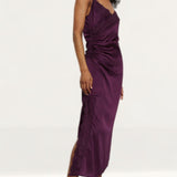 Warehouse Fig Lace Trim Ruched Side Slip Dress