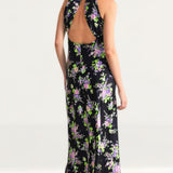Warehouse Floral Satin Halter Backless Slip Dress