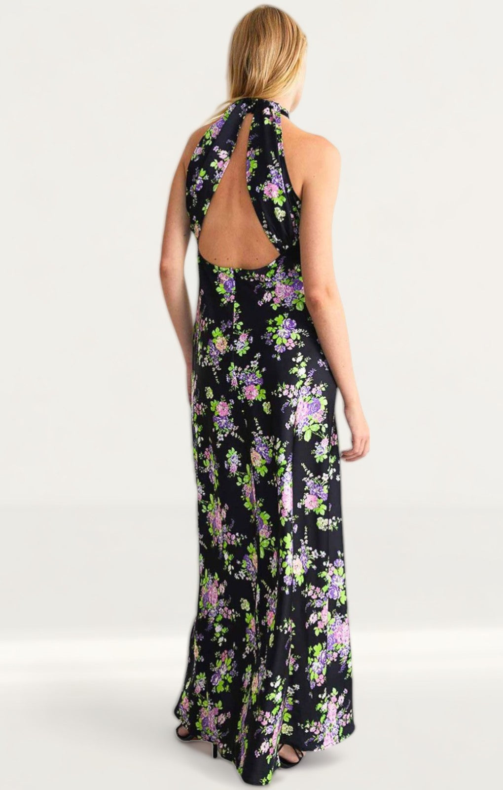 Warehouse Floral Satin Halter Backless Slip Dress