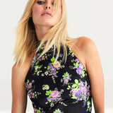 Warehouse Floral Satin Halter Backless Slip Dress