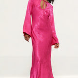 Warehouse Pink Animal Satin Jacquard Tie Front Dress