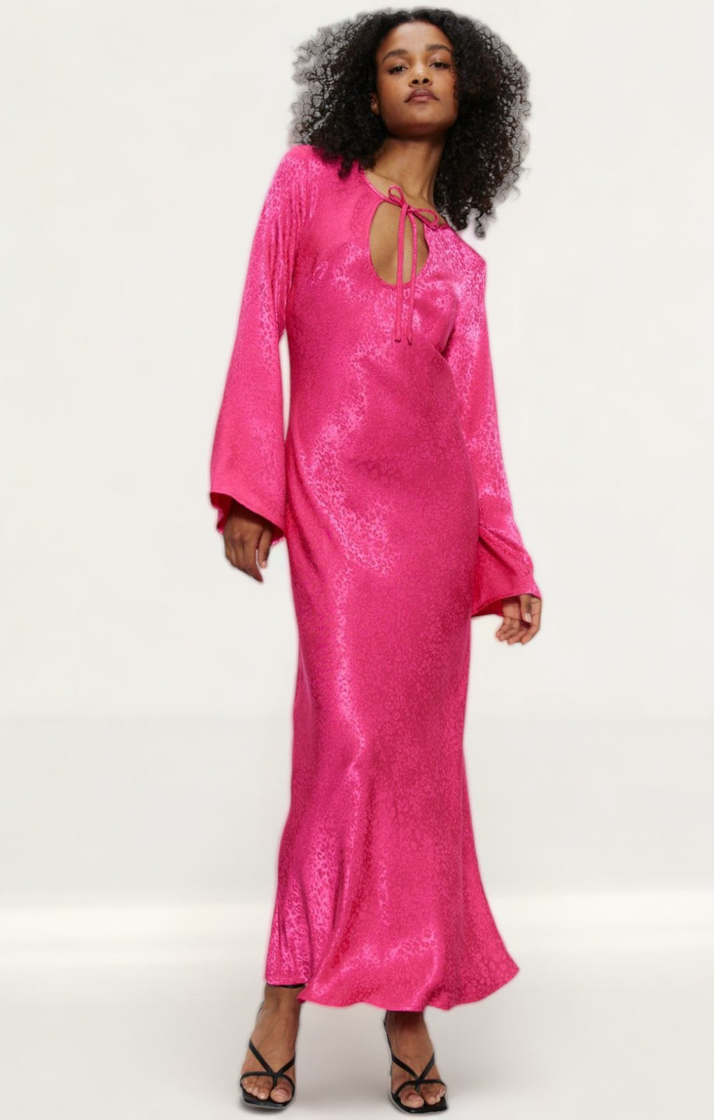 Warehouse Pink Animal Satin Jacquard Tie Front Dress