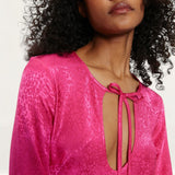 Warehouse Pink Animal Satin Jacquard Tie Front Dress