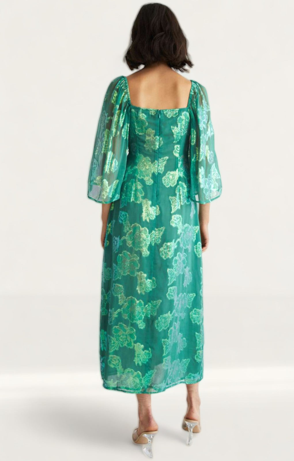 Warehouse Sparkle Jacquard Twist Neck Midi Dress