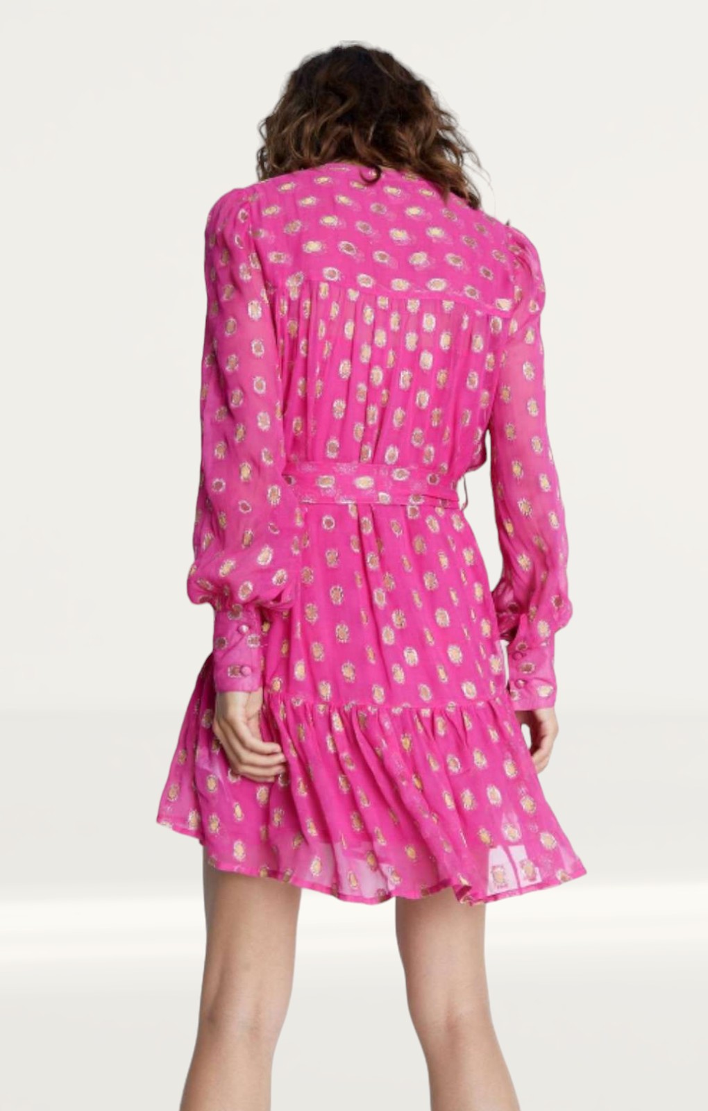 Warehouse Sparkle Tie Waist Button Through Mini Dress