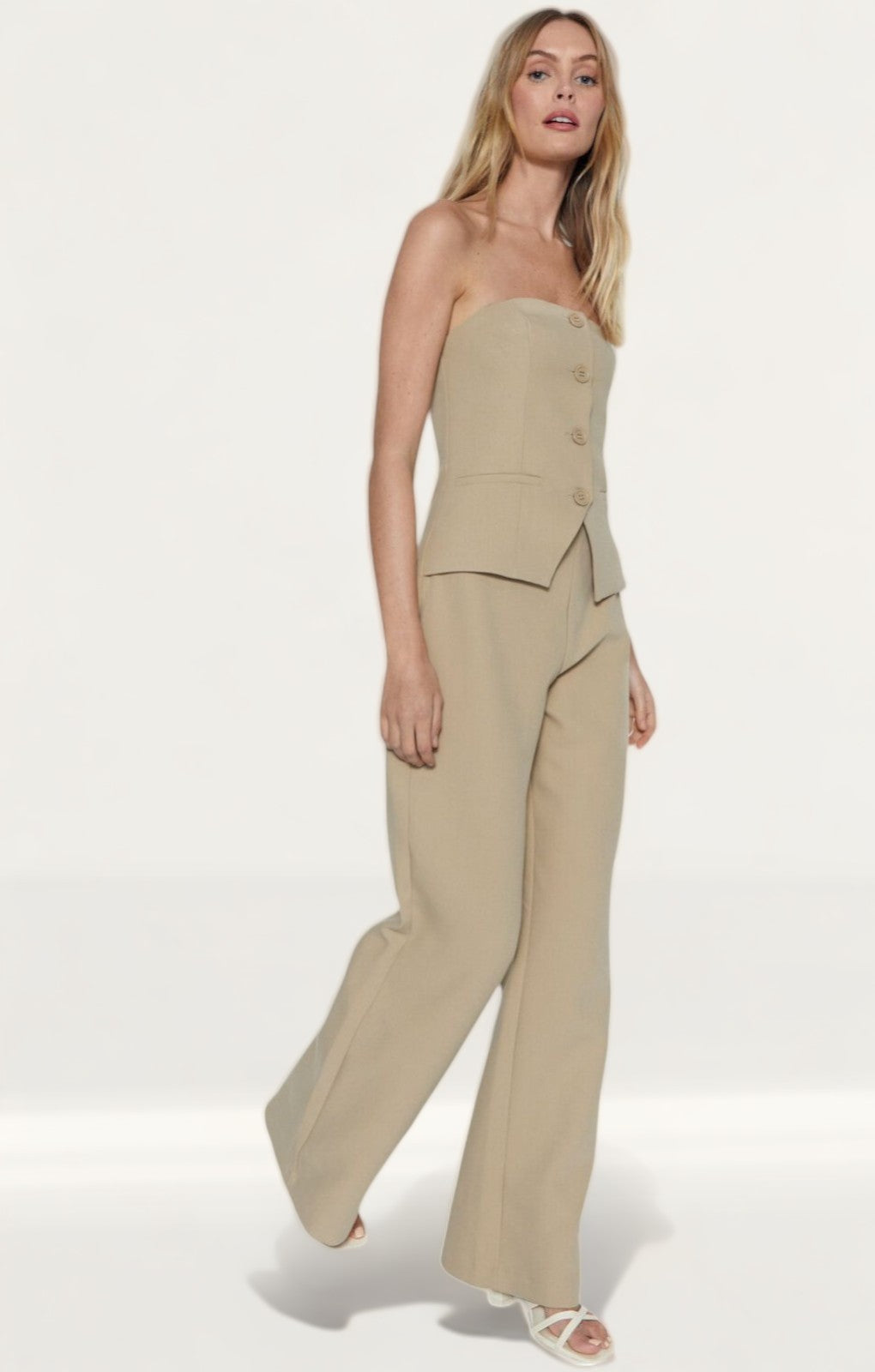 Warehouse Taupe Premium Bustier Tailored Jumpsuit