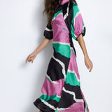 Warehouse Multi Colour Block Puff Sleeve Dress