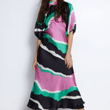 Warehouse Multi Colour Block Puff Sleeve Dress