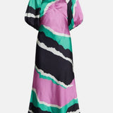 Warehouse Multi Colour Block Puff Sleeve Dress