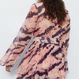 Warehouse Peach Recycled Tie Dye Tiered Chiffon Mini Dress