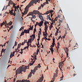 Warehouse Peach Recycled Tie Dye Tiered Chiffon Mini Dress