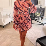 Warehouse Peach Recycled Tie Dye Tiered Chiffon Mini Dress