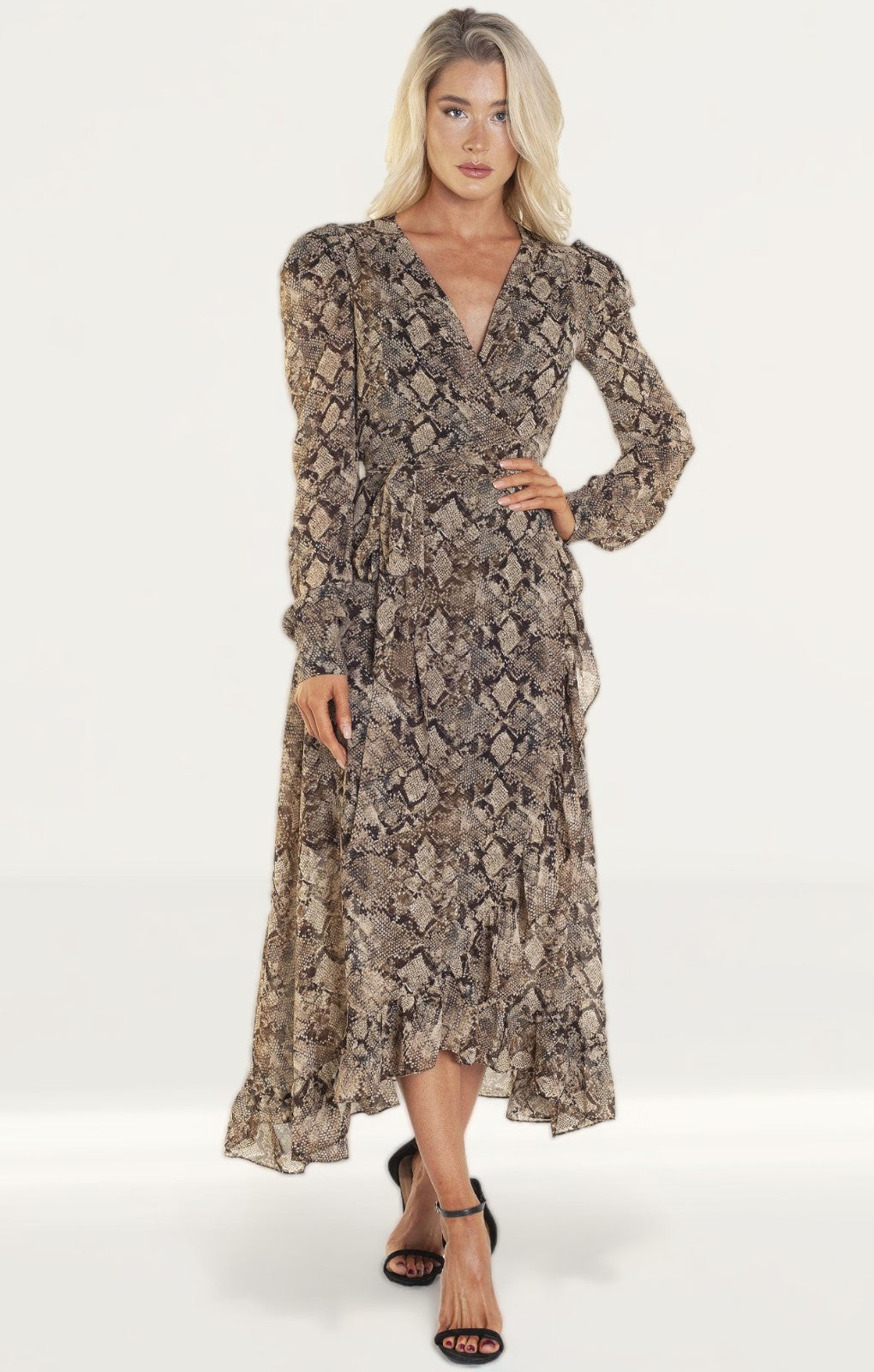 WAYF Freeport Animal Print Wrap Midi Dress