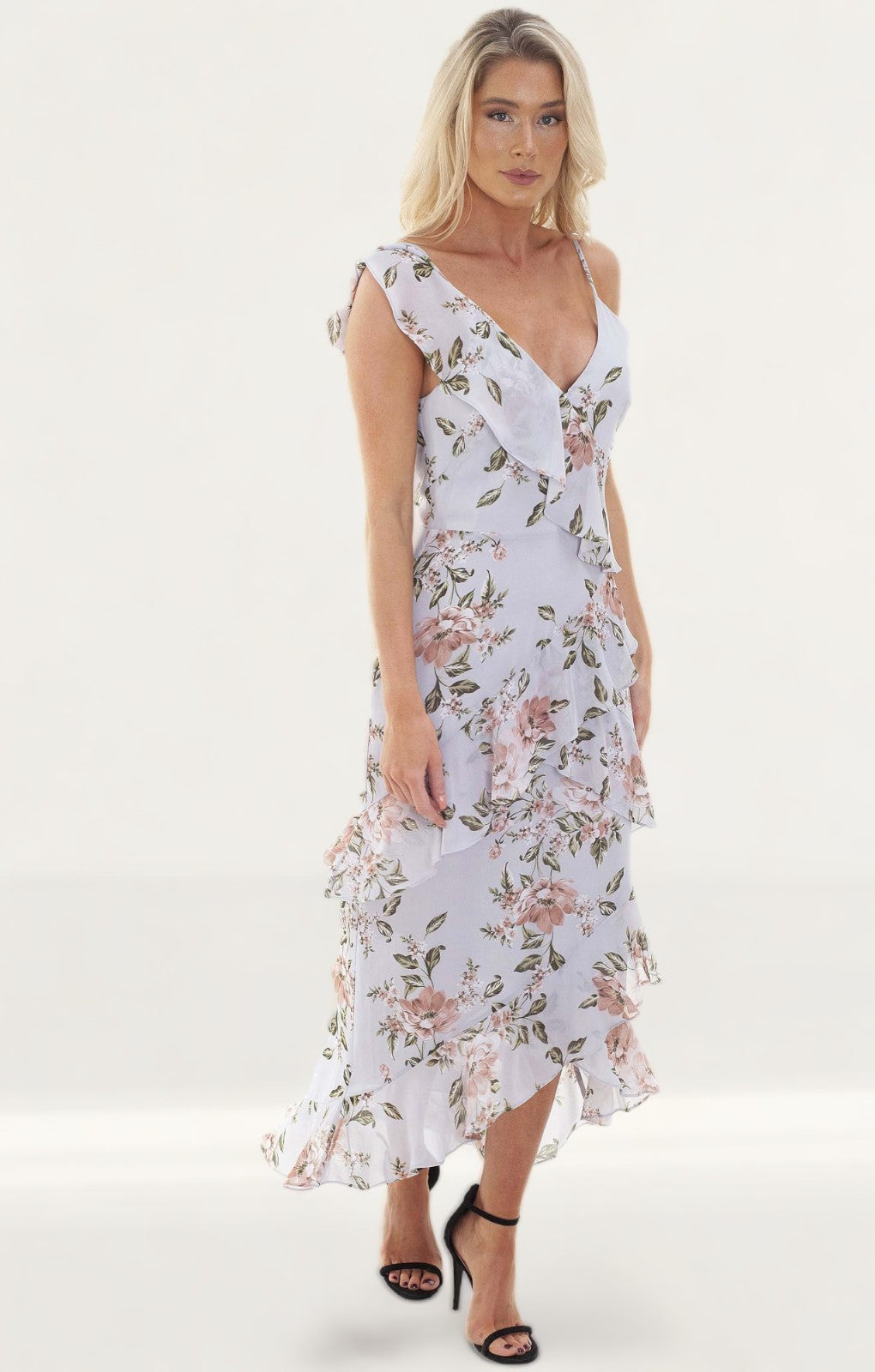WAYF Morgana Tiered Ruffle Midi Dress
