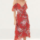 WAYF Nanette Ruffle Wrap Midi Dress