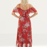 WAYF Nanette Ruffle Wrap Midi Dress
