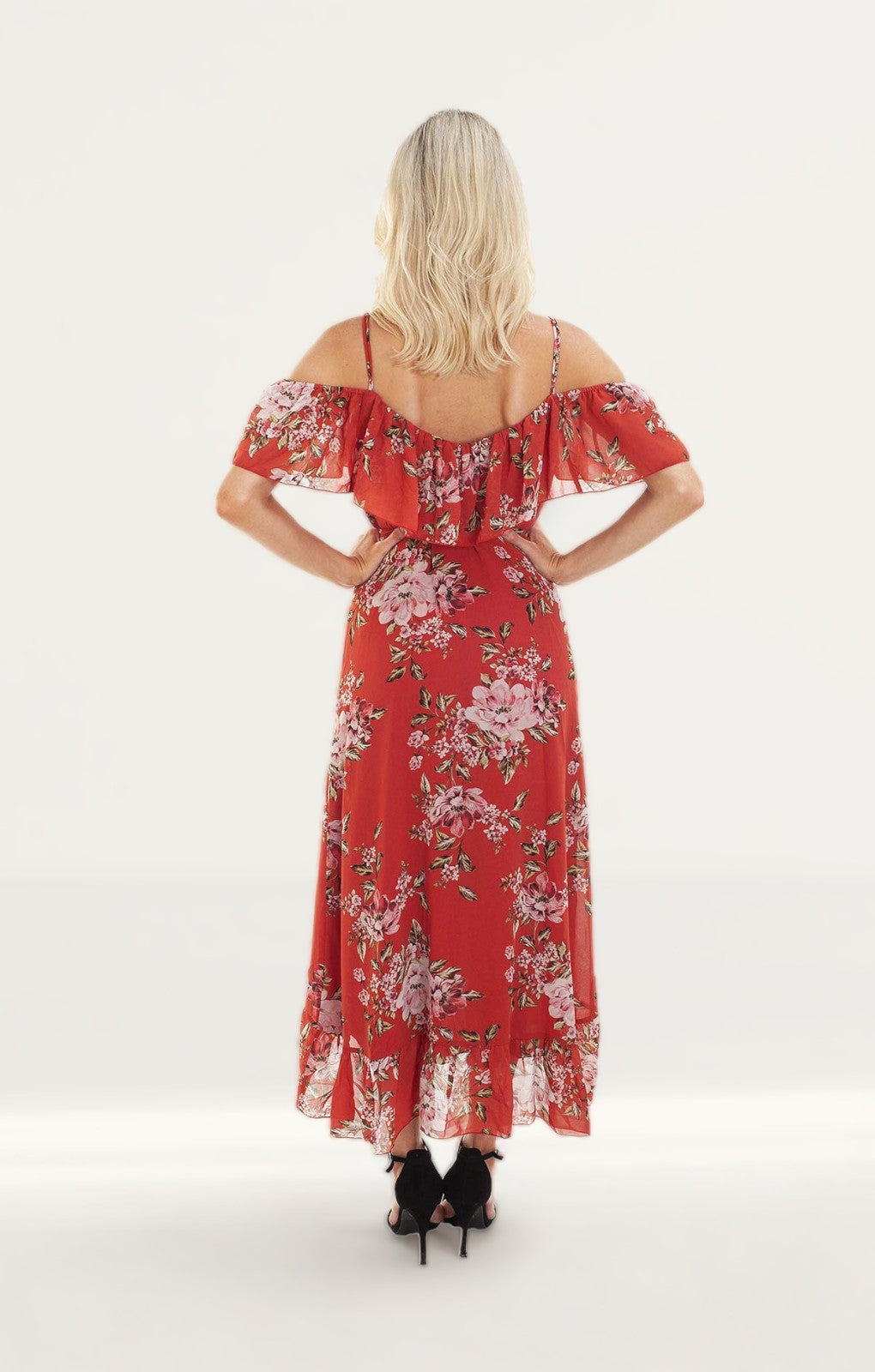 WAYF Nanette Ruffle Wrap Midi Dress