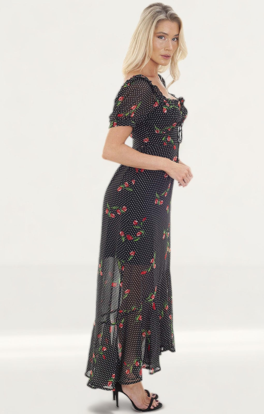 WAYF Pamela Off Shoulder Chiffon Maxi Dress