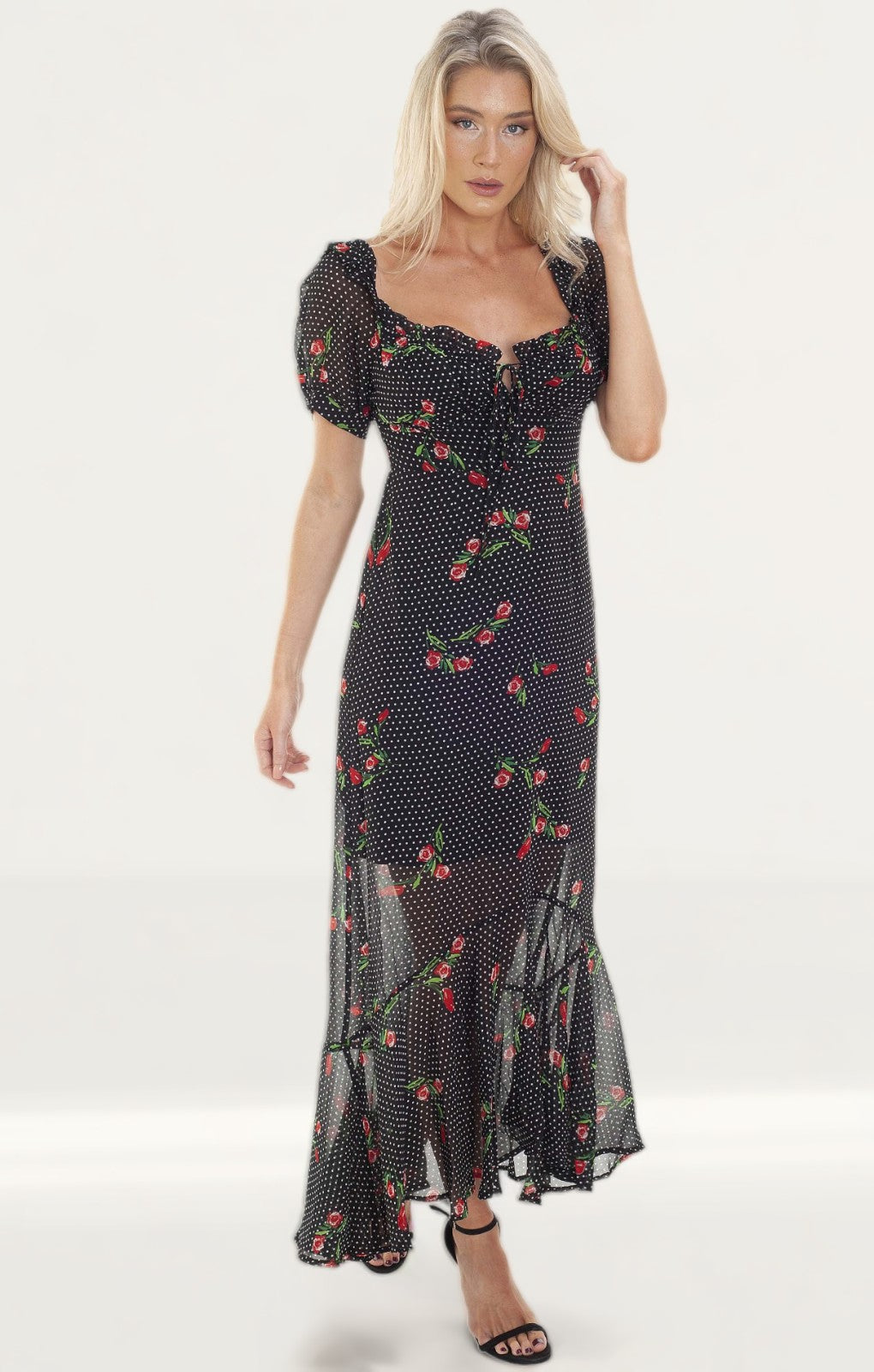 WAYF Pamela Off Shoulder Chiffon Maxi Dress