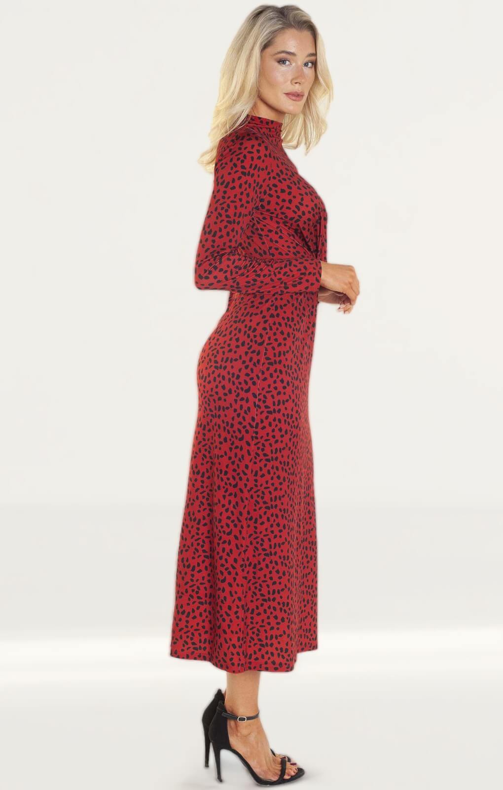 WAYF Prudence Red Leopard Midi Dress