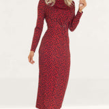 WAYF Prudence Red Leopard Midi Dress