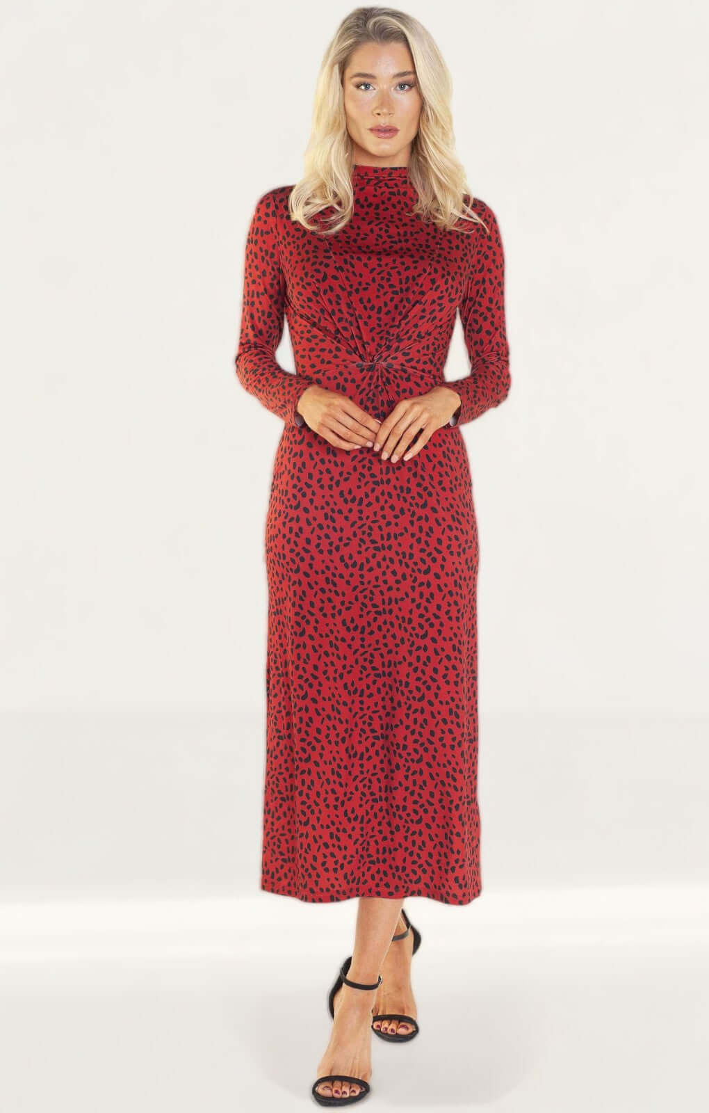 WAYF Prudence Red Leopard Midi Dress