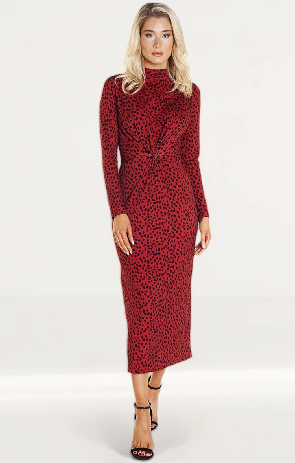 WAYF Prudence Red Leopard Midi Dress