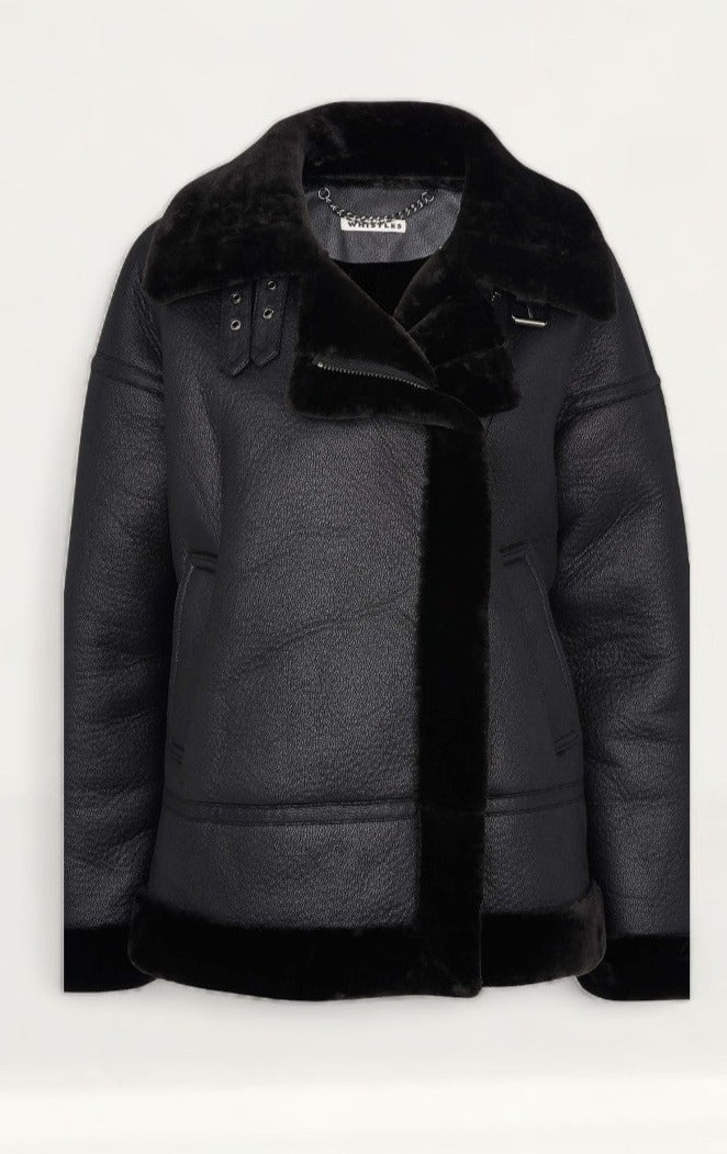 Whistles Black Faux Fur Biker