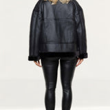 Whistles Black Faux Fur Biker