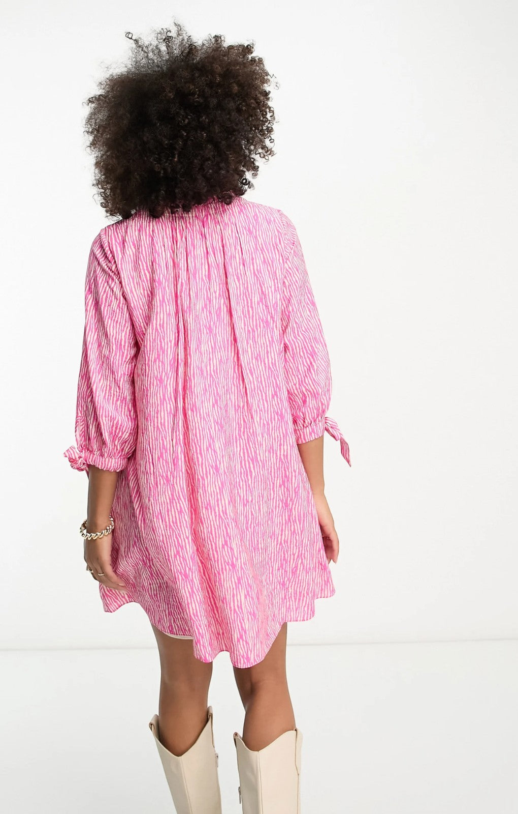 Whistles Gathered Neck Mini Smock Dress In Pink Zebra – dresses by Whistles, available to rent from Hirestreet