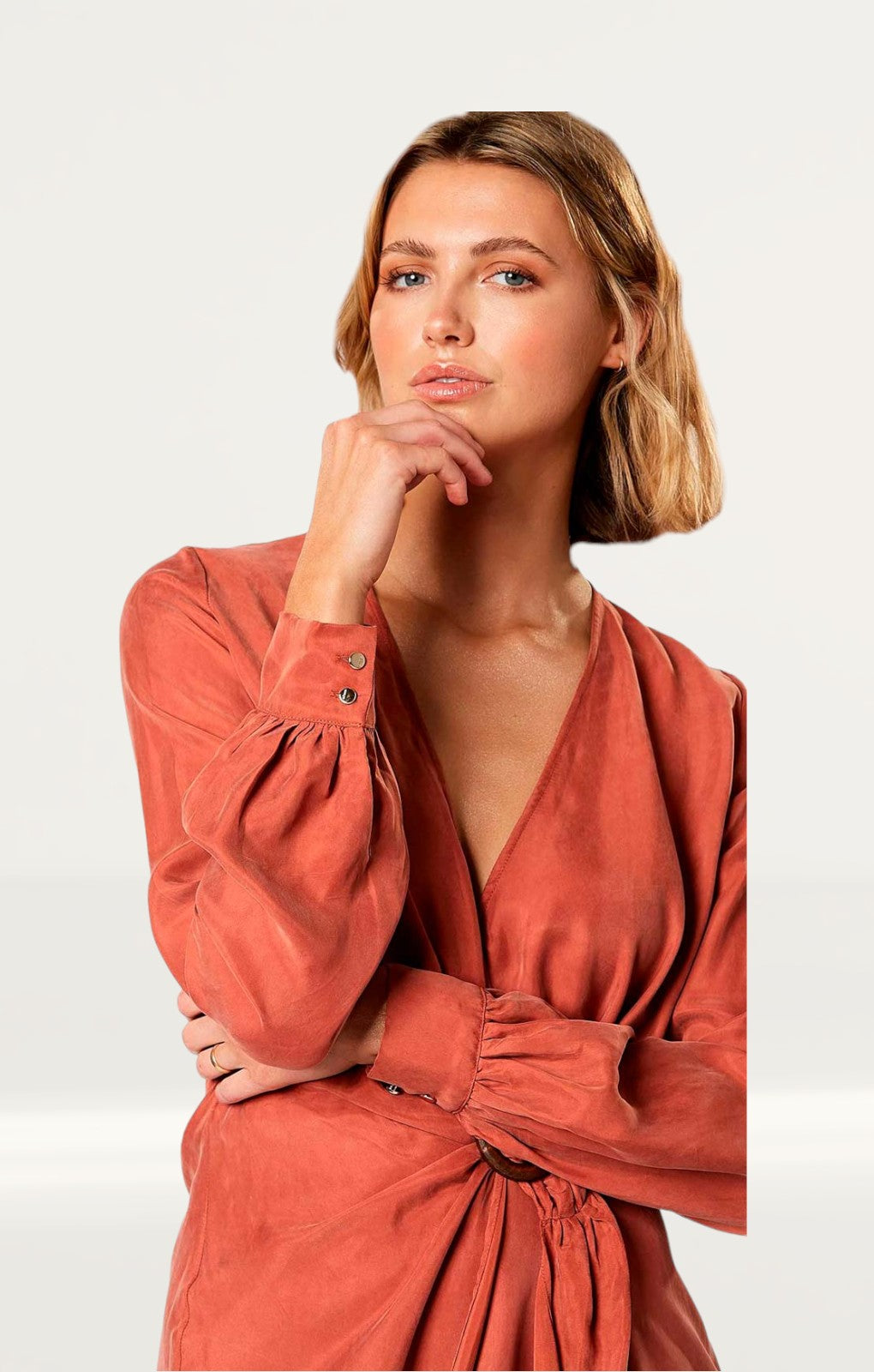Winona Copper Axel Wrap Mini Dress